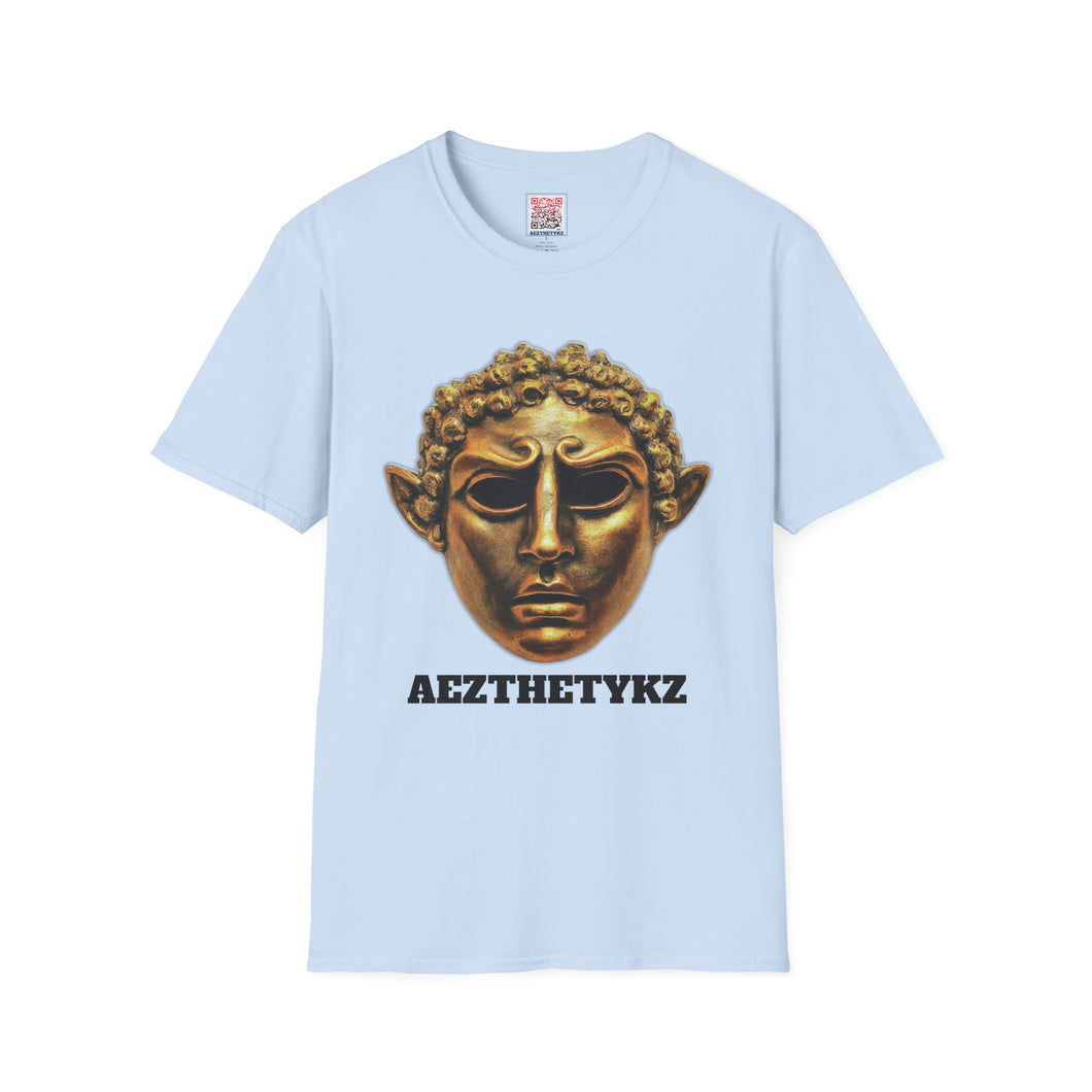 Bronzeno Theater Mask: Graphic Print Tee Shirt
