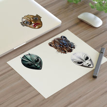 Load image into Gallery viewer, Alien Mask Sticker Sheet — Sci‑Fi Creature Vinyl Stickers (4-Pack)
