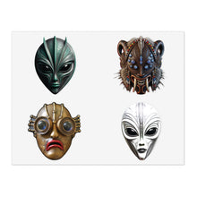 Load image into Gallery viewer, Alien Mask Sticker Sheet — Sci‑Fi Creature Vinyl Stickers (4-Pack)
