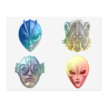 Load image into Gallery viewer, Alien Mask Sticker Sheet — Sci‑Fi Creature Vinyl Stickers (4-Pack)
