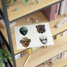 Load image into Gallery viewer, Alien Mask Sticker Sheet — Sci‑Fi Creature Vinyl Stickers (4-Pack)
