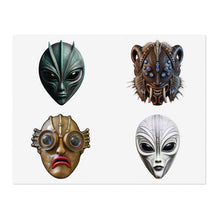 Load image into Gallery viewer, Alien Mask Sticker Sheet — Sci‑Fi Creature Vinyl Stickers (4-Pack)
