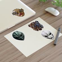 Load image into Gallery viewer, Alien Mask Sticker Sheet — Sci‑Fi Creature Vinyl Stickers (4-Pack)
